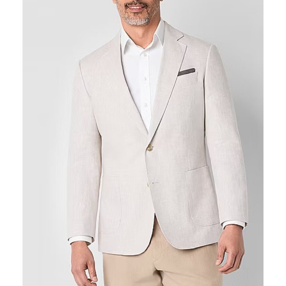Stafford Classic Fit Men's Size 40R Reg Beige Linen Cotton Blend Sport Coat NWT